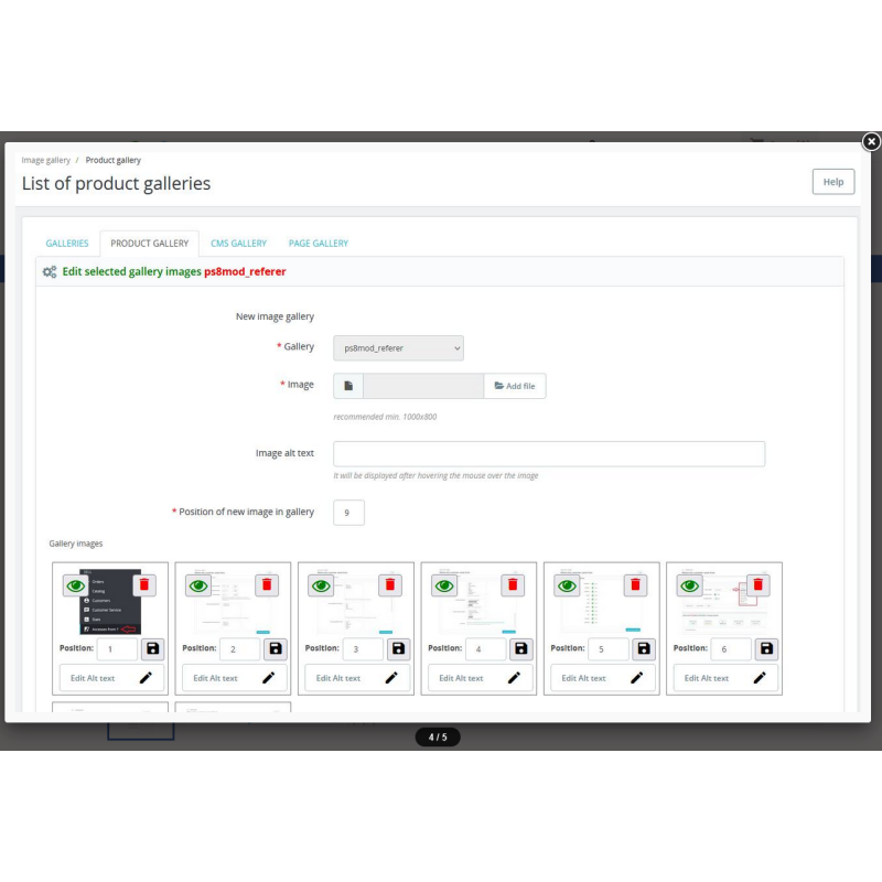 Prestashop module adds image gallery to product page, CMS page