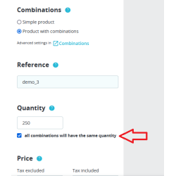 Update quantity of combinations according to the quantity of product