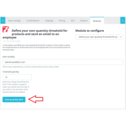 Define your own quantity threshold for products and send an email to an employee