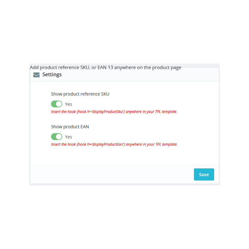 Add product reference SKU, or EAN 13 anywhere on the product page