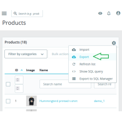 PrestaShop module Export product without SQL Manager